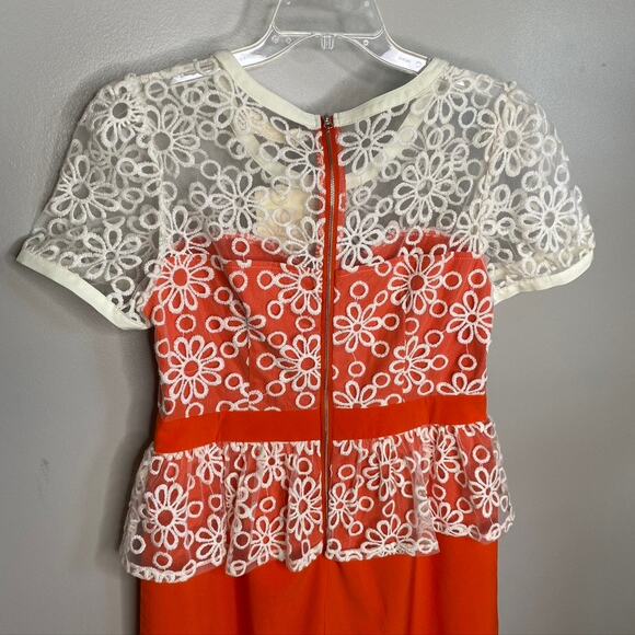 NWT Women's A'Reve Peplum Short Sleeve Lace Twee Dress Orange Size Large - Picture 9 of 11
